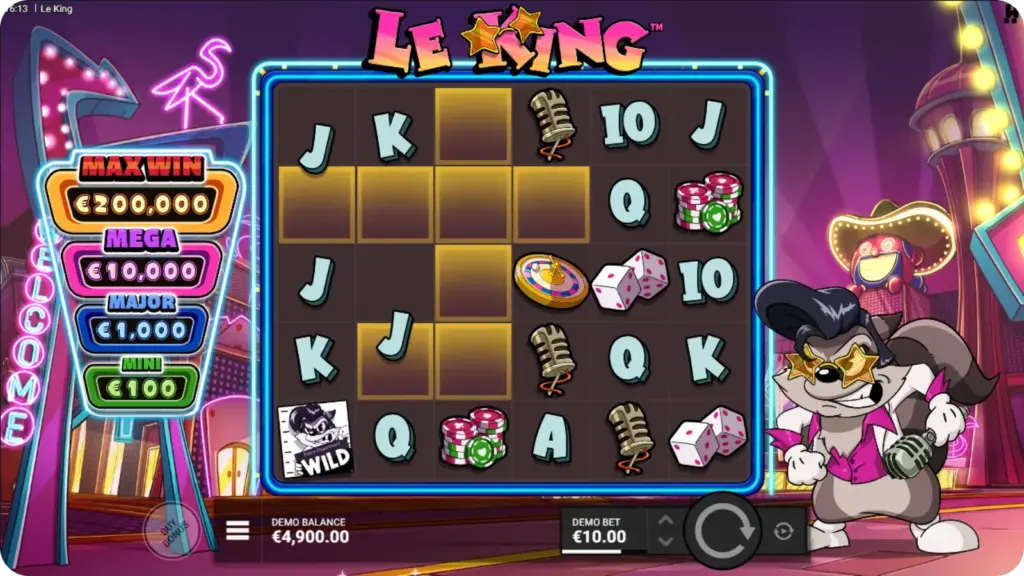 Le King Cluster Wins och Super Cascade mekanik på 6×5 rutnät