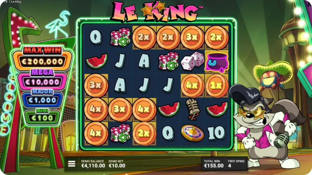 Le King Neon Rainbow aktiverar Golden Squares på rutnätet