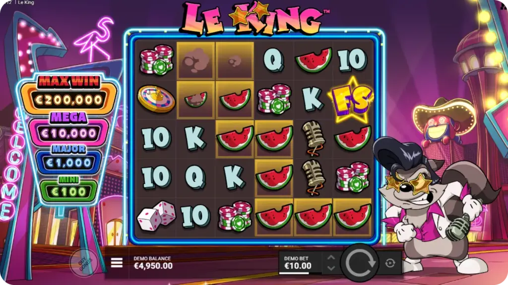Le king Sverige gameplay 6x5 rutnät med klustervinster och Super Cascade
