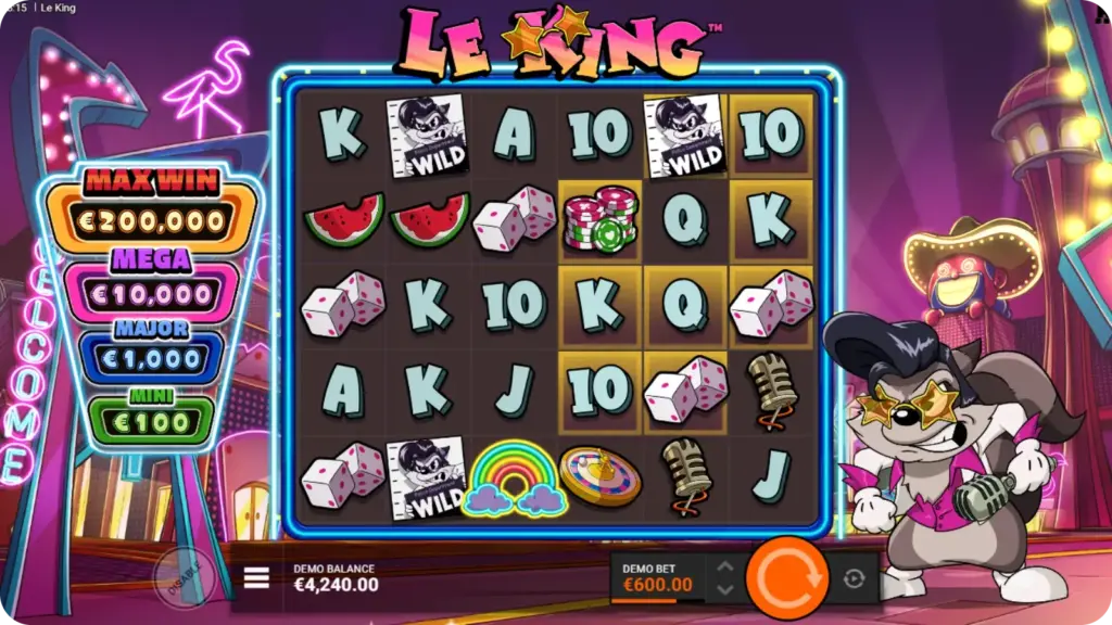 Le King Golden Squares och speciella symboler aktiverade på rutnätet